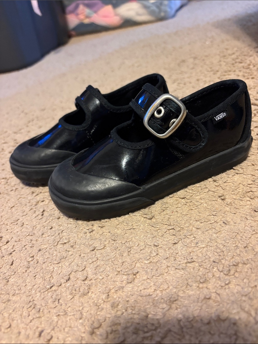 Vans Kids Black Patent Mary Jane Sneakers with Buckle